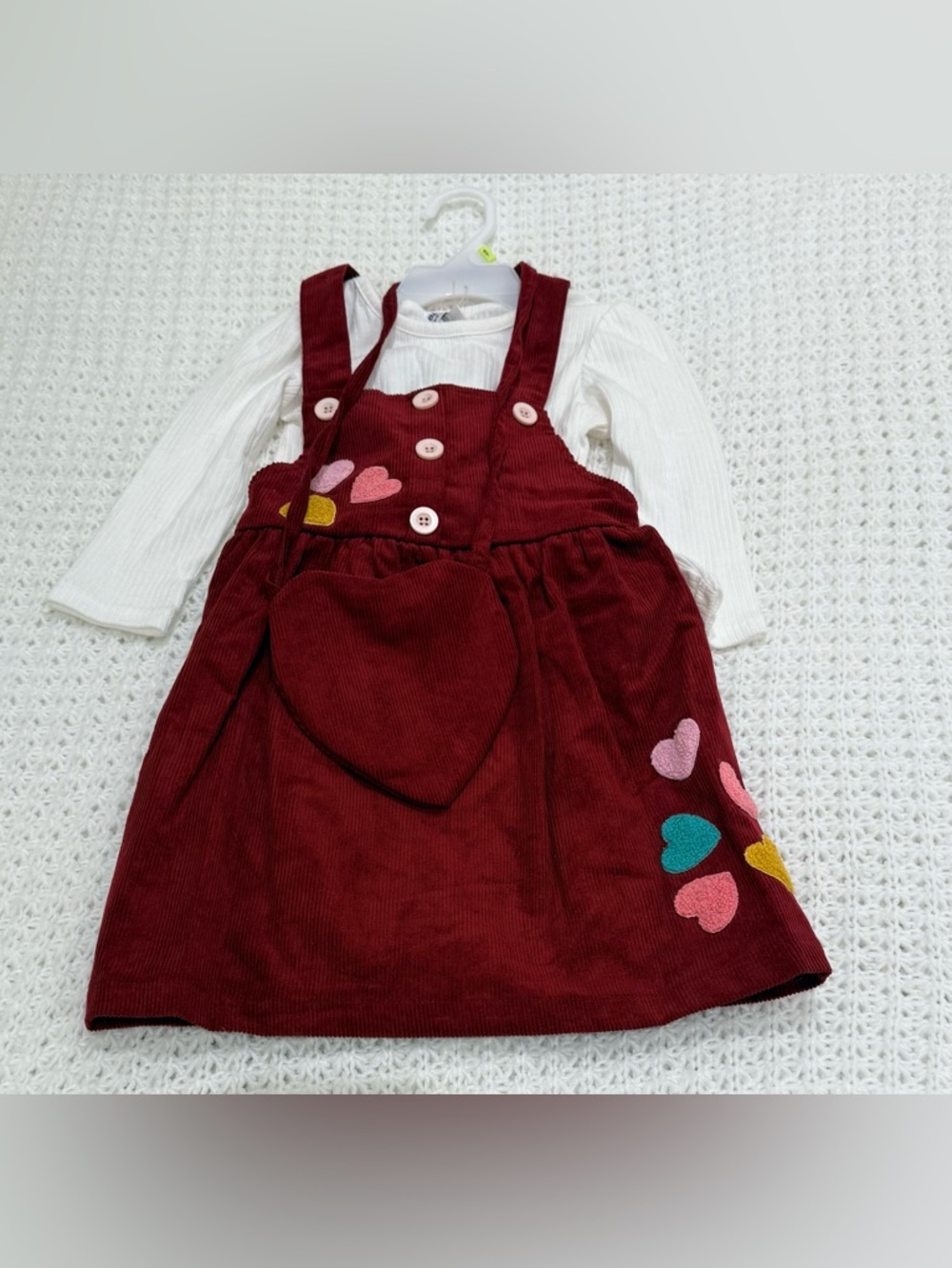 Blueberi Boulevard Toddler Girls Hearts 3-pc. Dress Set in burgundy/white size 4
